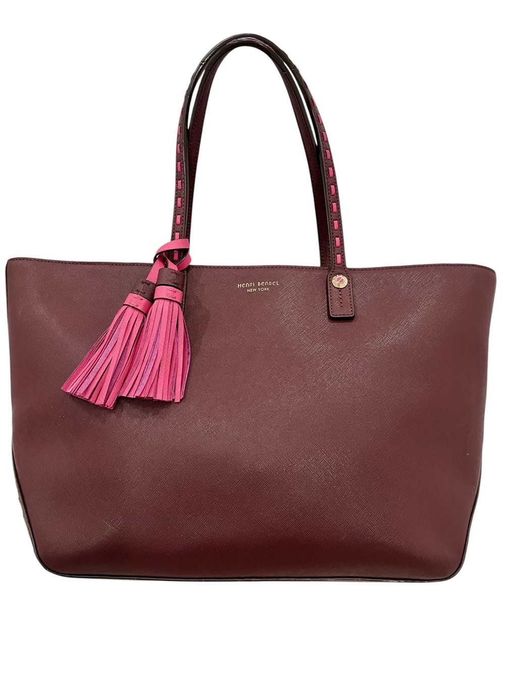 Henri Bendel West 57th Wine/Pink Saffiano Leather Tote & Matching Wallet NWOT - Picture 2 of 14
